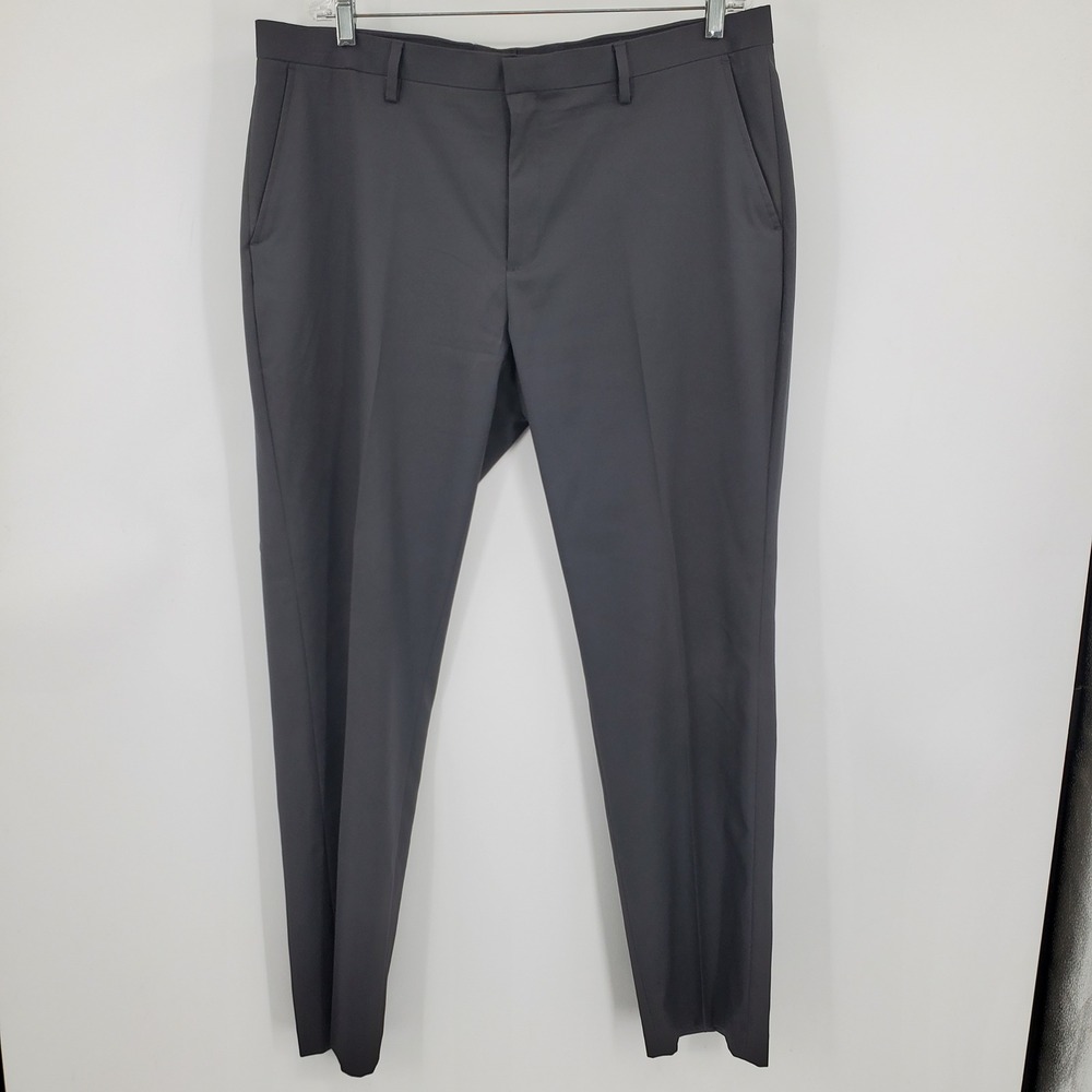 Saks Fifth Avenue Men's Gray Dress Pants Flat Front Trousers 38x32 Formal Career